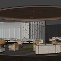Elegant Modern Sales Office Interior With Comfortable Sofas Green Turf Area And Stylish Ceiling Lighting 3d model