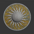 Ancient Round Shield Weapon with Sun Ray Design Yellow Background and Silver Center 3d model