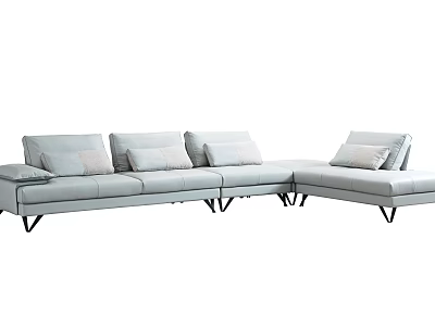 Modern Light Gray Sectional Sofa With Soft Cushions And Black Metal Legs 3d model