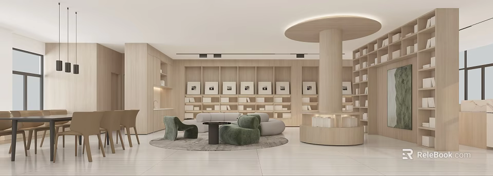 Modern Library Art Interior Design With Cozy Seating And Bookshelves 3d model 