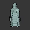 Long Hooded Puffer Jacket with Teal and Black Design Front Logo Detail
