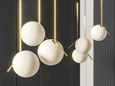 Modern White Spherical Pendant Lights with Gold Accents for Minimalist Contemporary Interior Design 3d model