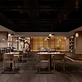 Cozy Restaurant Interior Featuring Wooden Tables Chairs Bookshelves And Hanging Pendant Lights