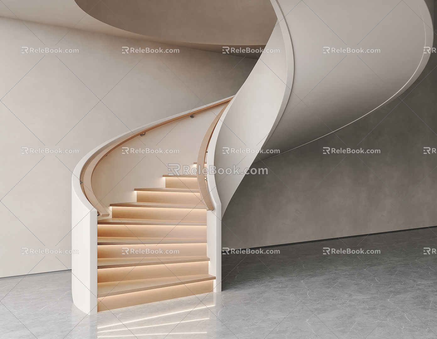 Cream wind revolving staircase staircase curved staircase wooden handrail staircase wooden staircase villa staircase Cream wind staircase 3d model