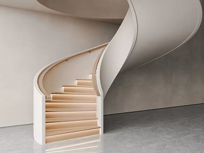 Sleek Modern Spiral Staircase Interior Design With Illuminated Steps And Smooth White Finish 3d model