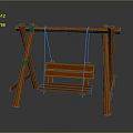 Wooden Outdoor Playground Swing Set With Green Accents And Hanging Seat