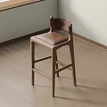 Modern Wooden Bar Stool With Brown Leather Seat And Minimalist Design