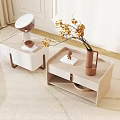 Modern Light Wood And White Decorative Cabinets With Drawers Table Lamp Vase And Yellow Flowers