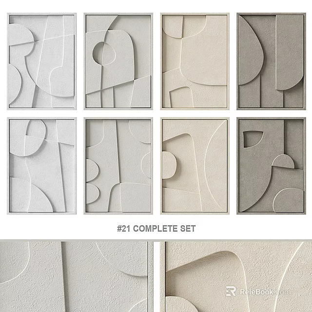 Modern Geometric Decorative Wall Panels Complete Set In Beige Gray Tones 3d model