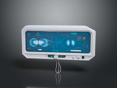 White Medical Monitor Display With Lung Images Vital Signs Data And Control Buttons 3d model