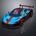 Super Sports Car Blue And Red With Aerodynamic Design Rear Spoiler And Alloy Wheels