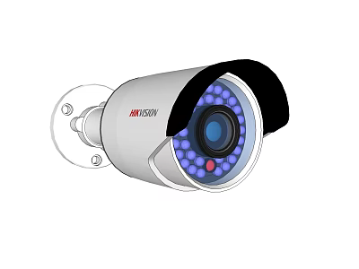 HIKVISION Bullet Surveillance Camera with Infrared LEDs Red Indicator Light Black Sunshade White Housing 3d model