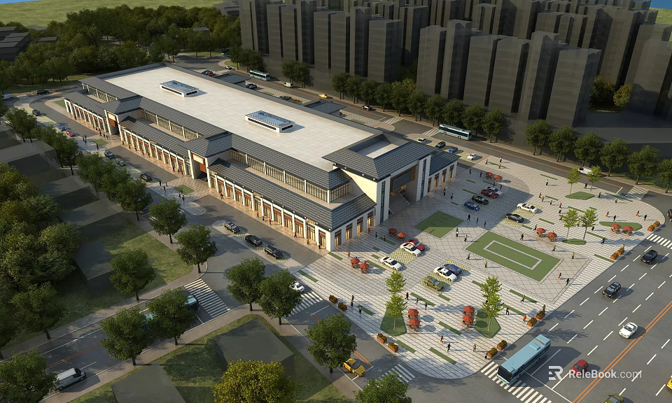 Aerial Urban Planning of Modern Building Complex With Parking Green Trees and Roads 3d model 