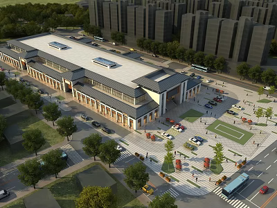 Aerial Urban Planning of Modern Building Complex With Parking Green Trees and Roads 3d model