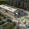Aerial Urban Planning of Modern Building Complex With Parking Green Trees and Roads