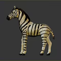 Detailed Standing Zebra Model With Black White Stripes And Glossy Reflective Base 3d model