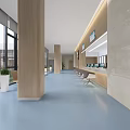 Modern Service Hall Interior With Counters Office Chairs And Displays 3d model