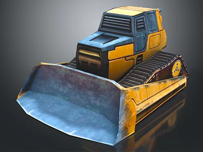 Industrial Yellow Blue Bulldozer With Large Blade And Tracked Undercarriage 3d model