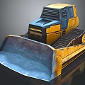 Industrial Yellow Blue Bulldozer With Large Blade And Tracked Undercarriage
