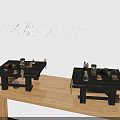 Ancient European Style Decorative Ornament Set With 3D Model Wooden Base Displayed On Table