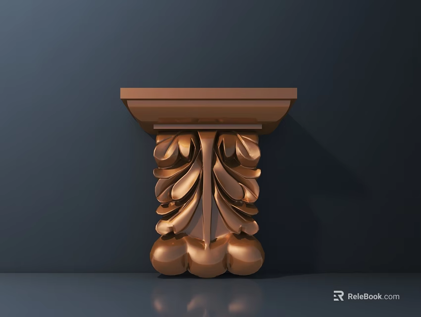 Copper Decorative Floral Leaf Carved Bracket On Dark Background 3d model 