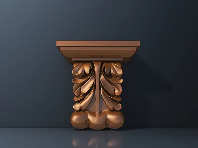 Copper Decorative Floral Leaf Carved Bracket On Dark Background 3d model