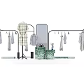 Clothing Racks With Hanging Garments Mirror And Green Display Cabinet In Store