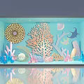 Ocean Themed Window Display With Coral Seashells Fish And Starfish
