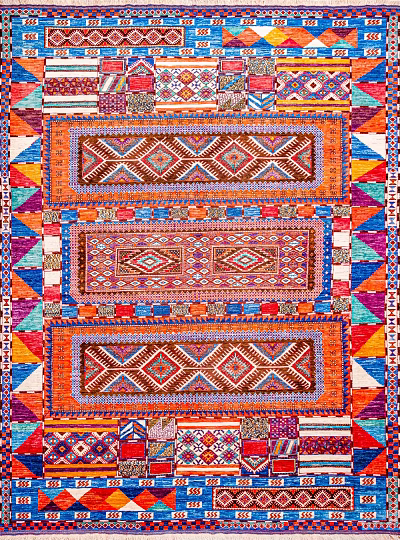 Colorful Square Rug With Intricate Geometric Patterns And Vibrant Diamond Triangle Designs 3d model