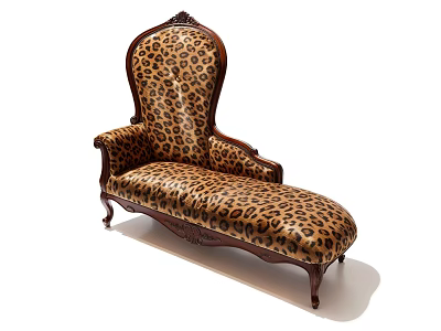 Elegant Leopard Print Chaise Lounge With Carved Wooden Frame And Classic Design 3d model