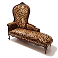 Elegant Leopard Print Chaise Lounge With Carved Wooden Frame And Classic Design