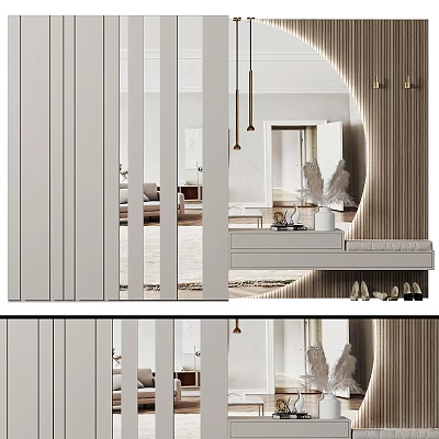 Modern Elegant Wardrobe Interior With Sliding Mirror Doors Wall Hooks And Shoe Storage 3d model
