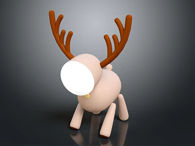Cartoon Style Reindeer Figure With Large Brown Antlers And White Round Head 3d model