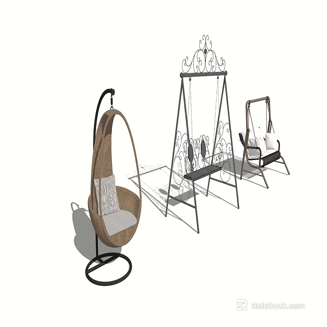 Various Hanging Chair Designs With Metal Frames And Woven Seats For Indoor Use 3d model 