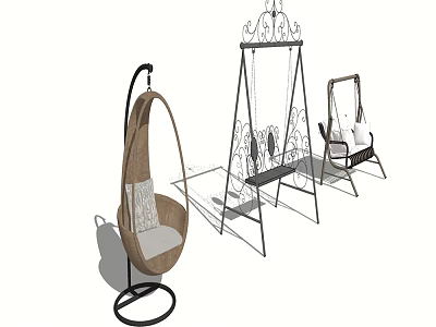 Various Hanging Chair Designs With Metal Frames And Woven Seats For Indoor Use 3d model
