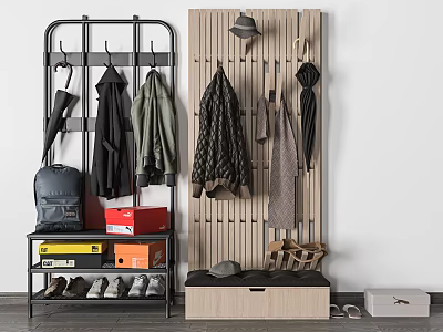 Modern Minimalist Shoe Cabinet With Coat Hooks For Coats Umbrellas Backpack Shoes And Storage Boxes 3d model