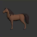 Brown Cartoon Horse Standing On Green Grass Field With Animated Design