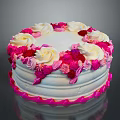 Beautifully Decorated Cake With Pink And White Cream Roses On Top