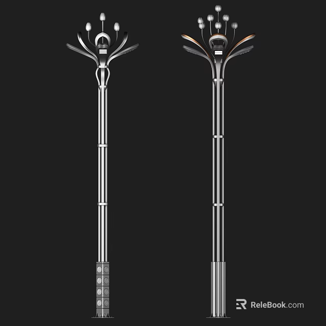 Modern Outdoor Garden Lights With Metal Pole And Multiple Light Heads Design 3d model 