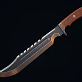 Two Black Blade Knives With Red Handles And Serrated Edges On Dark Reflective Surface