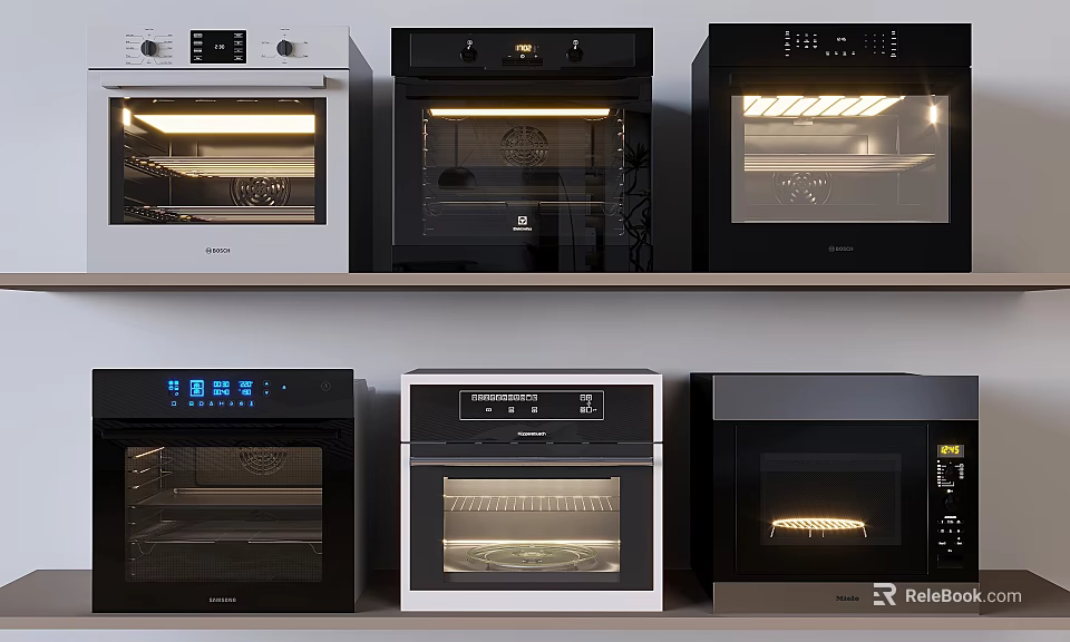 Modern Electric Ovens With Various Designs And Colors For Kitchen Appliances 3d model 