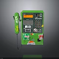 Green Public Telephone Electronic Device With Keypad Display Screen And Stickers