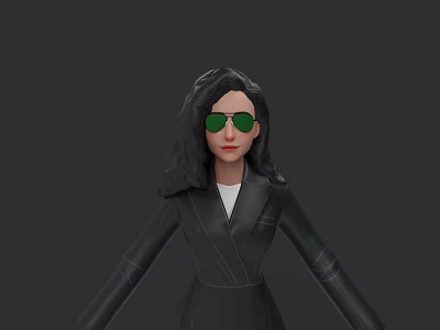 Woman With Long Black Hair Green Sunglasses Black Leather Jacket White T-shirt And Arms Outstretched 3d model