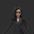 Woman With Long Black Hair Green Sunglasses Black Leather Jacket White T-shirt And Arms Outstretched
