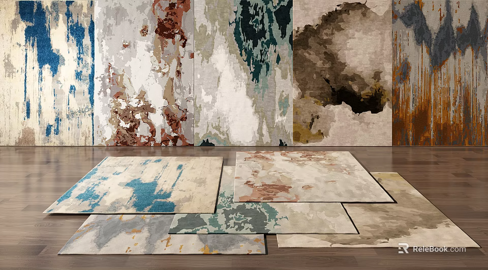 Artistic Abstract Square Rugs With Colorful Patterns For Modern Home Interior 3d model