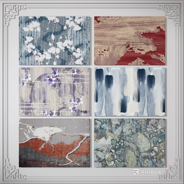 Square Rugs With Various Artistic Patterns And Colorful Design Styles 3d model 
