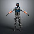Tactical Character With Blue Vest Camouflage Pants Black Balaclava And Gloves