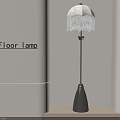 Modern Floor Lamp With White Fringed Lampshade And Black Metal Stand