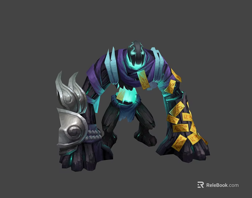 Mythical Character And Glowing Creature With Purple Armor Blue Light Gold Accents 3d model 