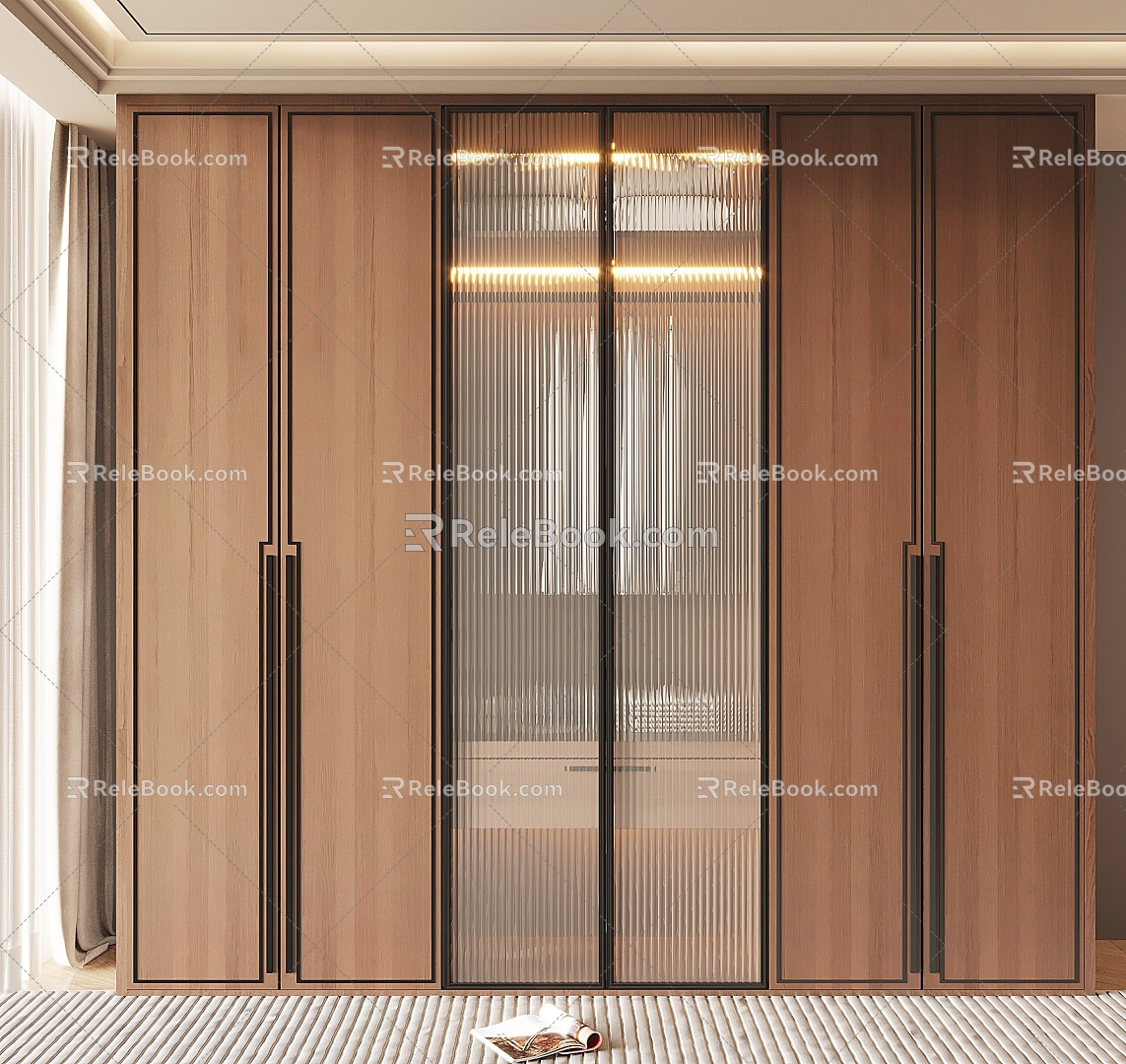 New Chinese Style Middle-style Wardrobe Non-corner Swing Door to Top-style Wardrobe Middle-style Glass Wardrobe 3d model